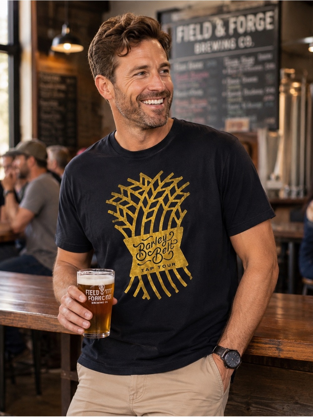 Bella Canvas Black Short-Sleeve Tee with Yellow Barley Belt Graphic